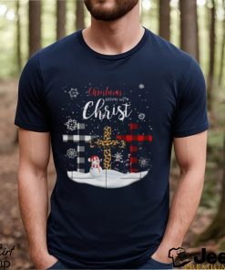 Jesus cross christmas three color leopard fabric christmas begin with christ snow design png shirt