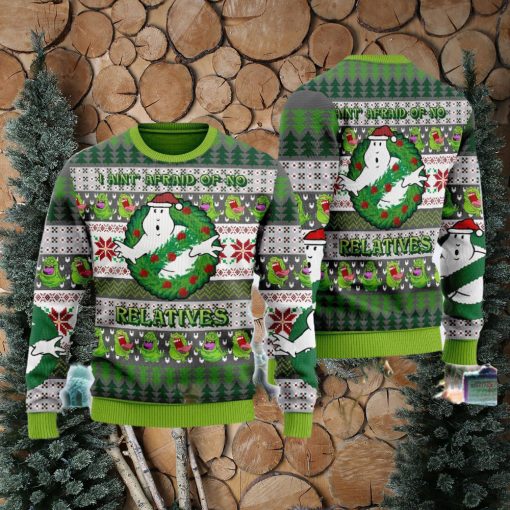 Jinglebusters Ghost Ugly Christmas Sweater I Aint Afraid Of No Relatives Halloween Ghost Gift For Men Women