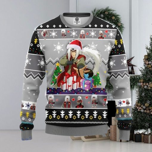 Jiraiya Naruto Anime Ugly Christmas Sweater 3D Gift For Men And Women Gray