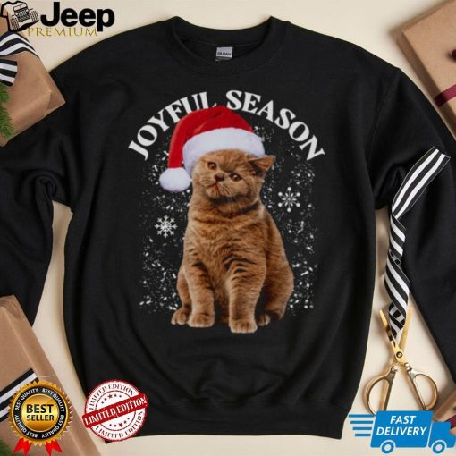 Joyful Season Christmas Funny Cat Xmas Mens Cotton T Shirt