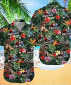 Jurassic Park Hawaiian Shirt Tropical Leaves And Flower