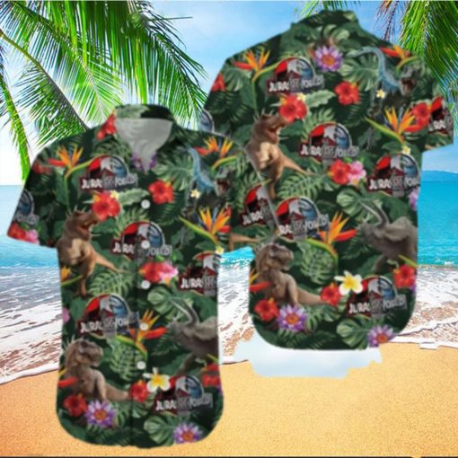 Jurassic Park Hawaiian Shirt Tropical Leaves And Flower