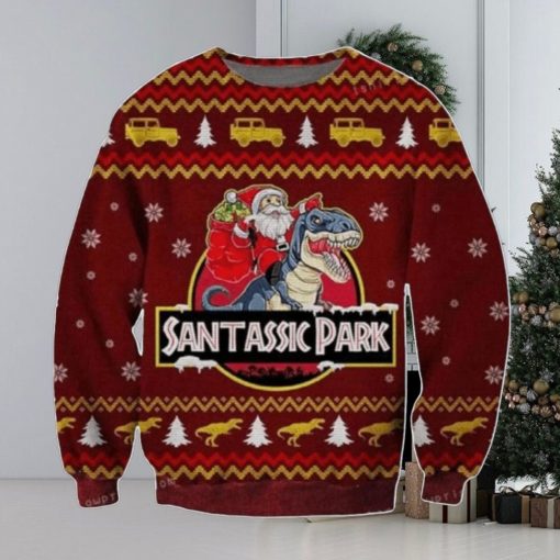 Jurassic Park Santa Claus Riding A Dinosaur Ugly Sweater For Men And Women