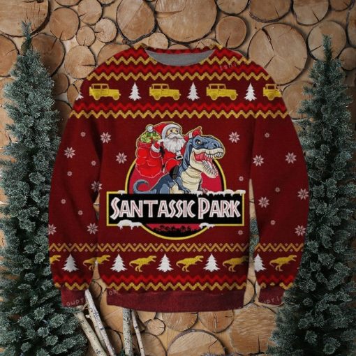 Jurassic Park Santa Claus Riding A Dinosaur Ugly Sweater For Woman