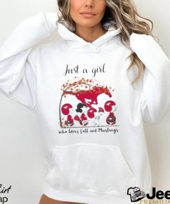 Just A Girl Who Loves Fall And Mustangs Peanuts Cartoon Halloween Shirt