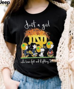 Just A Girl Who Loves Fall And Peanuts Snoopy Notre Dame Fighting Irish Shirt