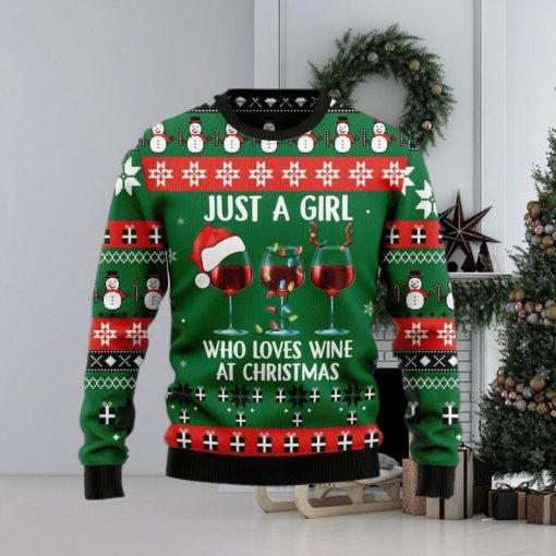 Just A Girl With Wine Christmas Sweater, Christmas gift for wine lover