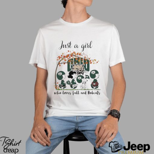 Just A Woman Who Loves Fall And Ohio Bobcats Peanuts Cartoon T Shirt