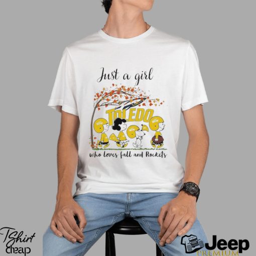 Just A Woman Who Loves Fall And Toledo Rockets Peanuts Cartoon T Shirt