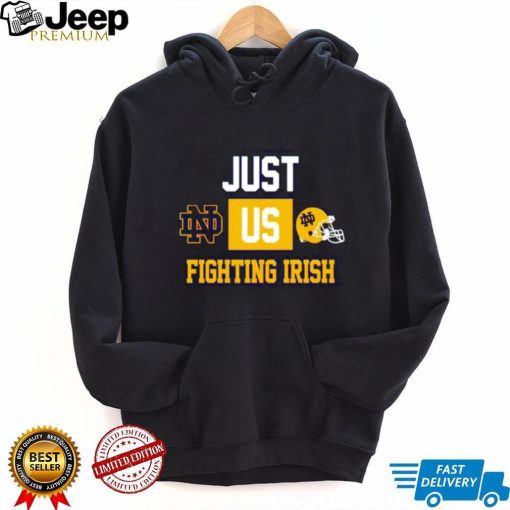 Just us Notre Dame Fighting Irish helmet logo shirt