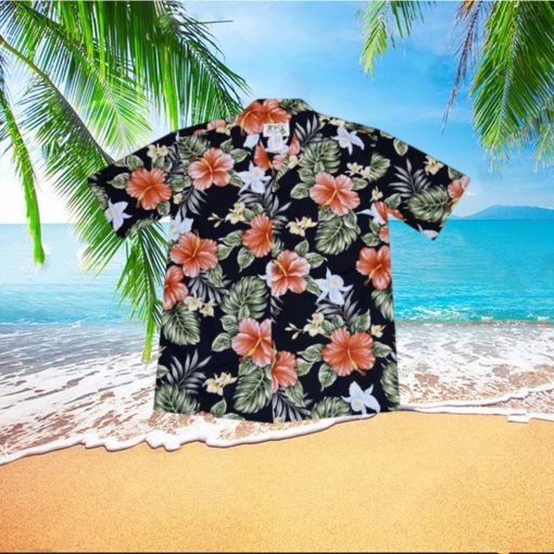 Kahala Hibiscus Black Cotton Poplin Men’s Hawaiian Shirt