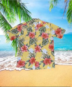 Kahala Hibiscus Yellow Cotton Poplin Men's Hawaiian Shirt