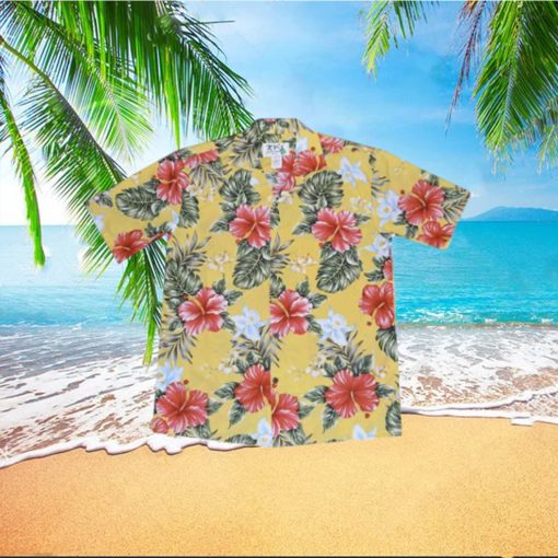 Kahala Hibiscus Yellow Cotton Poplin Men’s Hawaiian Shirt