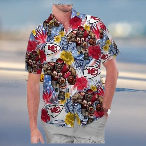 Kansas City Chiefs America Flag Tropical Floral Aloha Hawaiian Shirt