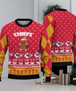 Kansas City Chiefs Christmas Gingerbread Man Knitted Ugly Christmas Sweater AOP Gift For Men And Women