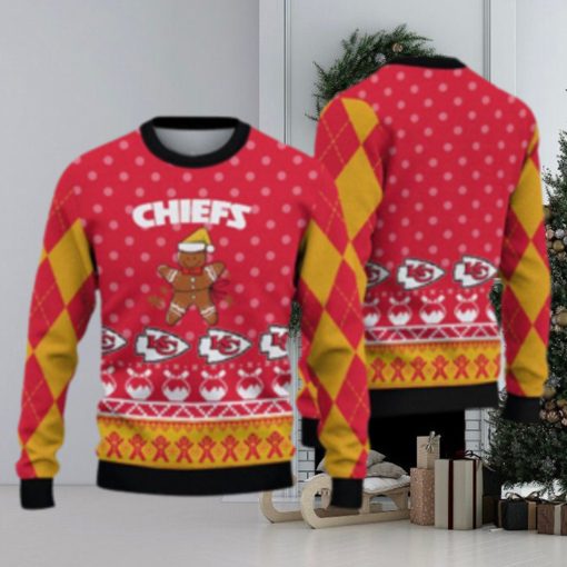 Kansas City Chiefs Christmas Gingerbread Man Knitted Ugly Christmas Sweater AOP Gift For Men And Women