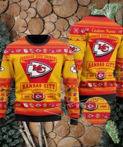 Kansas City Chiefs Football Team Logo Custom Name Personalized Ugly Christmas Sweater