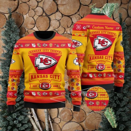 Kansas City Chiefs Football Team Logo Custom Name Personalized Ugly Christmas Sweater