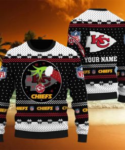Kansas City Chiefs Grinch Hand Personalized Name 3D Ugly Christmas Sweater
