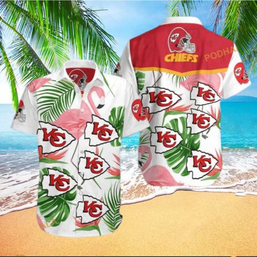 Kansas City Chiefs Hawaiian Shirt Tropical Palm Leaves Pattern  Aloha Shirt