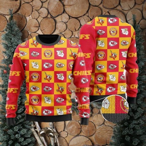 Kansas City Chiefs Logo Checkered Flannel Ugly Christmas Sweater Perfect Holiday Gift