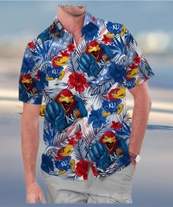 Kansas Jayhawks America Flag Tropical Floral Aloha Hawaiian Shirt