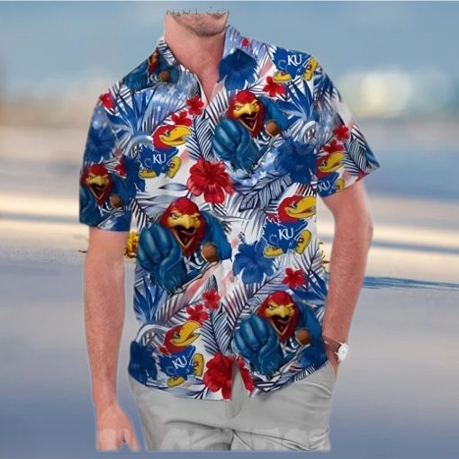 Kansas Jayhawks America Flag Tropical Floral Aloha Hawaiian Shirt