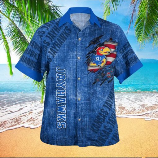 Kansas Jayhawks American Flag High Quality 3D Hawaiian Shirt Best For Fans Beach Gift For Men And Women