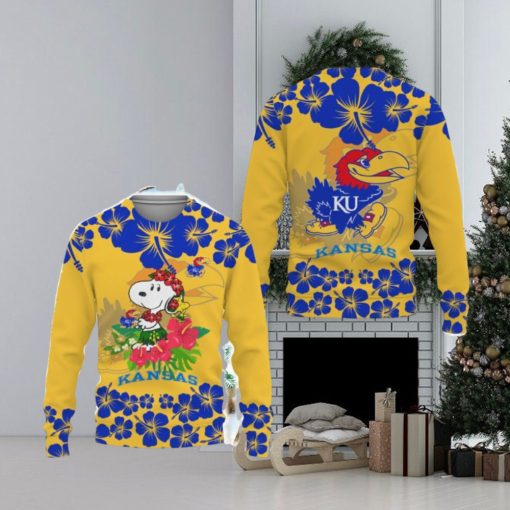 Kansas Jayhawks Champions Sports Hibiscus Hawaiian Patterns Shirt Ugly Christmas AOP Sweater