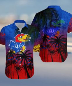 Kansas Jayhawks Hawaiian Shirt Summer Gift Coconut Tree Tropical Grunge Pattern For NCAA Fans