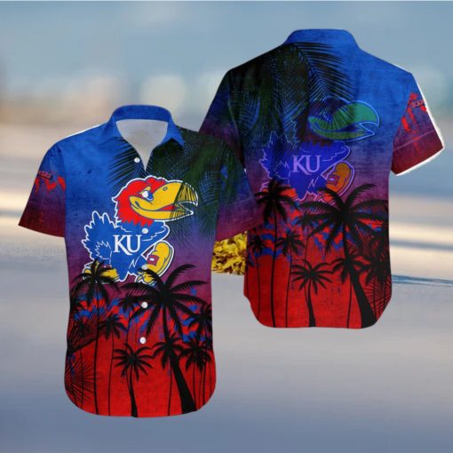 Kansas Jayhawks Hawaiian Shirt Summer Gift Coconut Tree Tropical Grunge Pattern For NCAA Fans