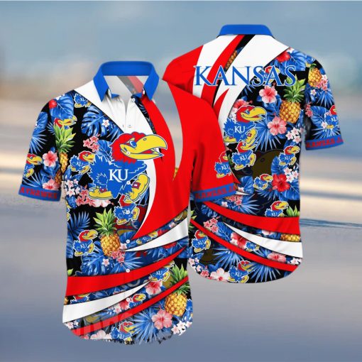 Kansas Jayhawks NCAA Flower Tropical 3D All Over Printed Hawaiian Shirt