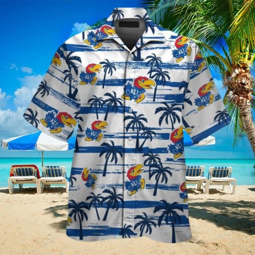 Kansas Jayhawks Short Sleeve Button Up Tropical Hawaiian Shirt