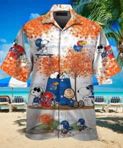 Kansas Jayhawks Snoopy Autumn Short Sleeve Button Up Tropical Hawaiian Shirt