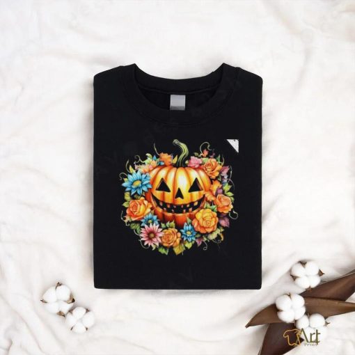 Kawaii Halloween Jack O Lantern With Pumpkin And Flowers T Shirt