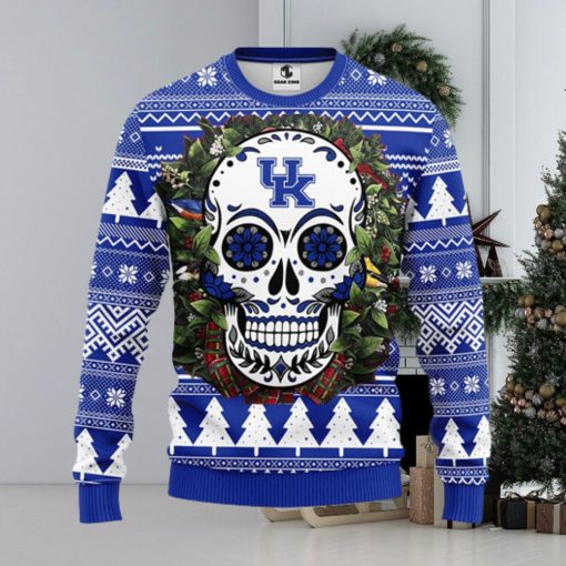 Kentucky Wildcats Skull Flower Ugly Christmas Ugly Sweater