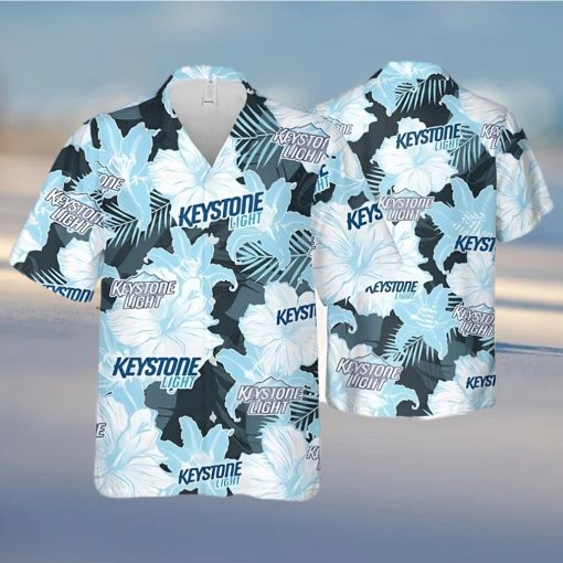 Keystone Light Beer Floral Pattern Hawaiian Shirt