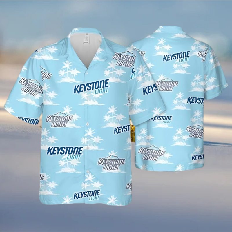 Keystone Light Beer Tropical Flower Pattern Hawaiian Shirt