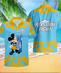 Keystone Light Funny Mickey Mouse Hibicus Flower Hawaiian Shirt And Shorts