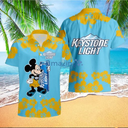 Keystone Light Funny Mickey Mouse Hibicus Flower Hawaiian Shirt And Shorts