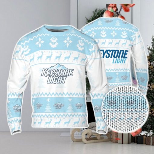 Keystone Light Ugly Sweater Pine Trees n Reindeer Beer Loves ugly Gift Christmas Sweater