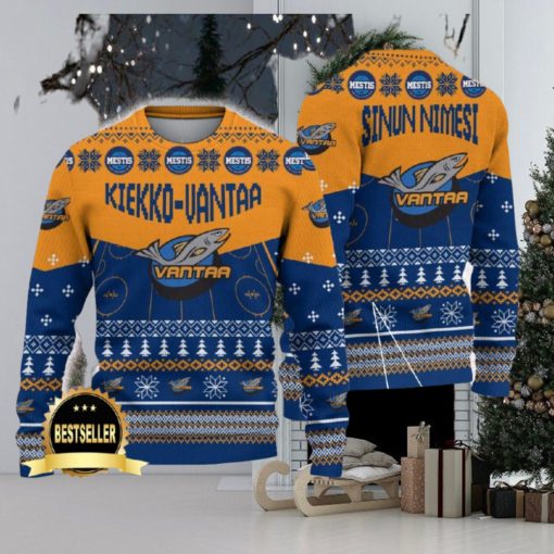 Kiekko Vantaa Ugly Christmas Sweater Logo Custom Name Gift Fans