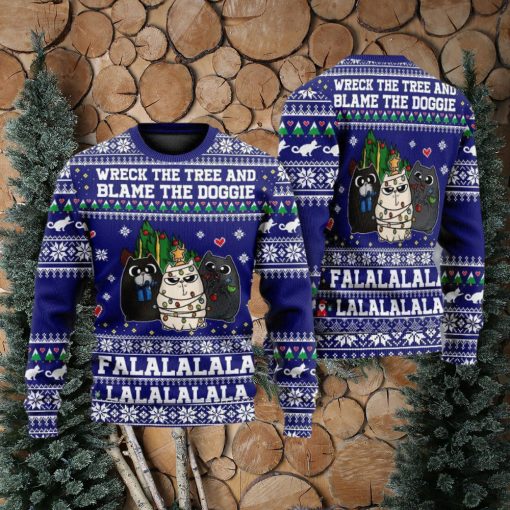 Cat Wreck The Tree Meowy Style Ugly Christmas 3D Sweater Gift For Men And Women