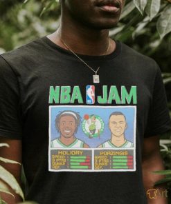 Kristaps Porzingis and Jrue Holiday NBA Jam Boston Celtics basketball shirt