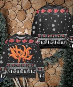 Kurama Naruto Akatsuki Logo Snowflake Ugly Christmas Sweater – Black