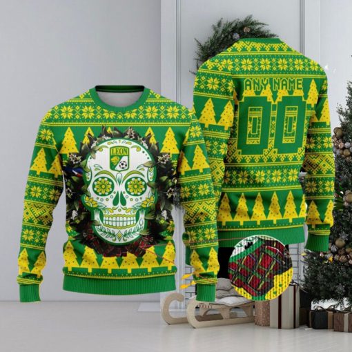 LIGA MX Club Leon Special Sugar Skull Christmas Ugly Sweater Custom Number & Name