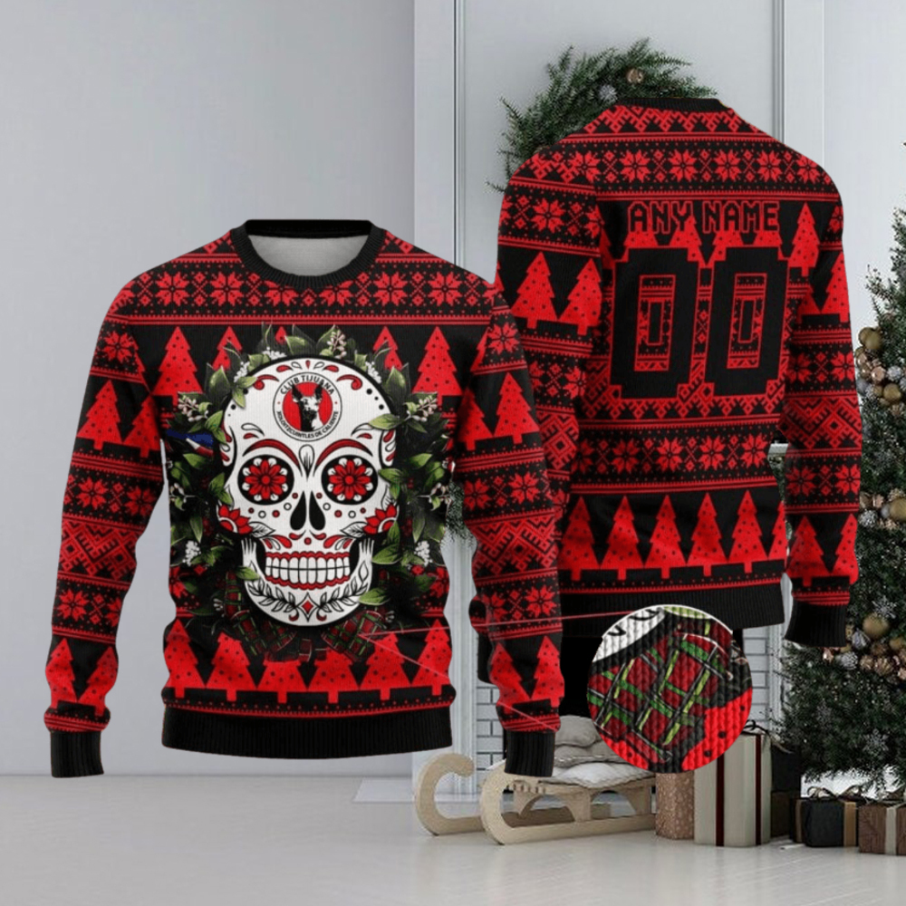LIGA MX Club Tijuana Special Sugar Skull Christmas Ugly Sweater Custom Number & Name