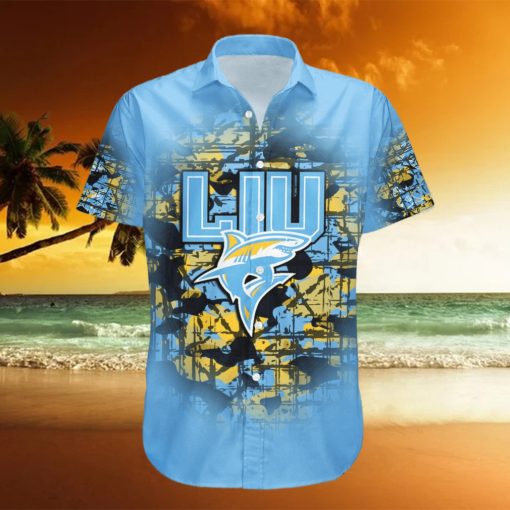 LIU Sharks Hawaiian Shirt Camouflage NCAA Summer Custom Number hawaiian shirt