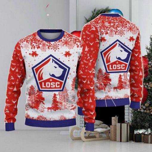 LOSC Lille Big Logo Pine Trees Big Fans Gift Christmas Sweater For Men And Women