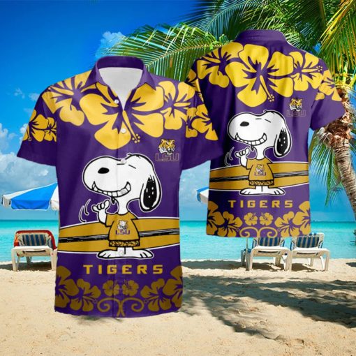 LSU Tigers 26amp3B Snoopy Short Sleeve Hawaiian Shirt